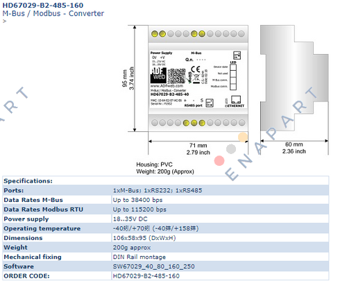 HD67029-B2-485-160 Gateway M-Bus/Modbus RS485 (hasta 160 esclavos)