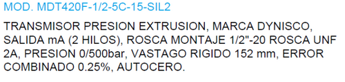 MDT420F-1/2-5C-15-SIL2 Transductor de presión