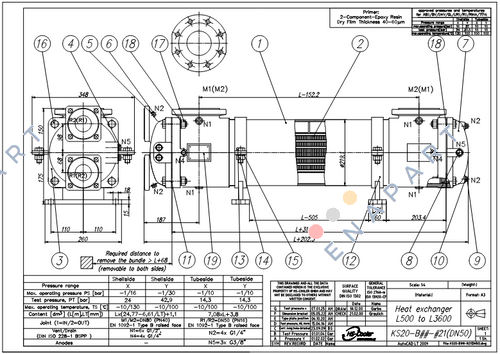 KS20-BCN-121(DN50) L500 intercambiador de calor