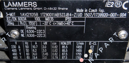 1TZ9001-1AB52-2JB4-Z 3,0 kW 1500n  Motor trifásico