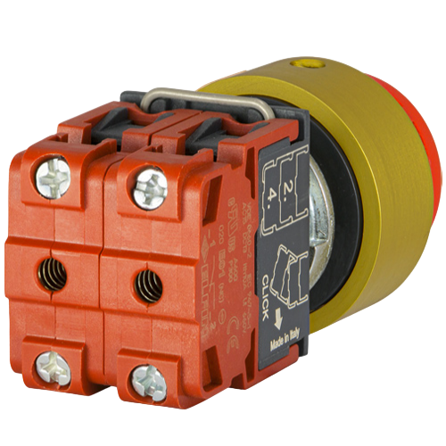 Mushroom push-button Ø 32, padlockable guard