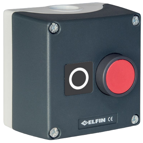 Guarded push-button, red, with enclosure
