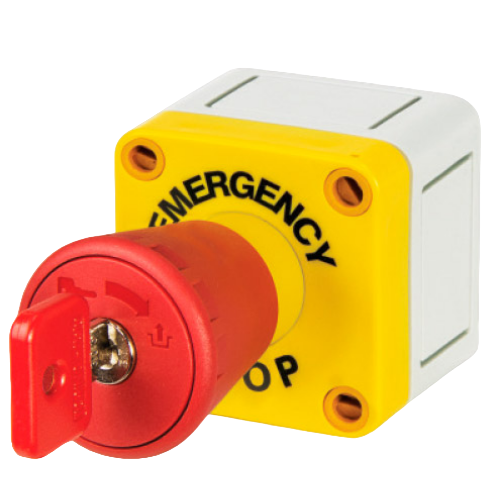 Emergency push-button Ø 44, key release, with enclosure