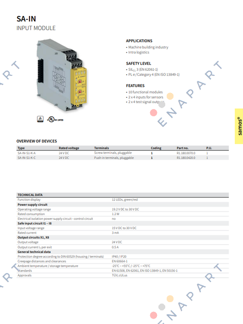 P/N: R1.180.0420.0 Type: SA-IN-S1-K-C DC 24V 
